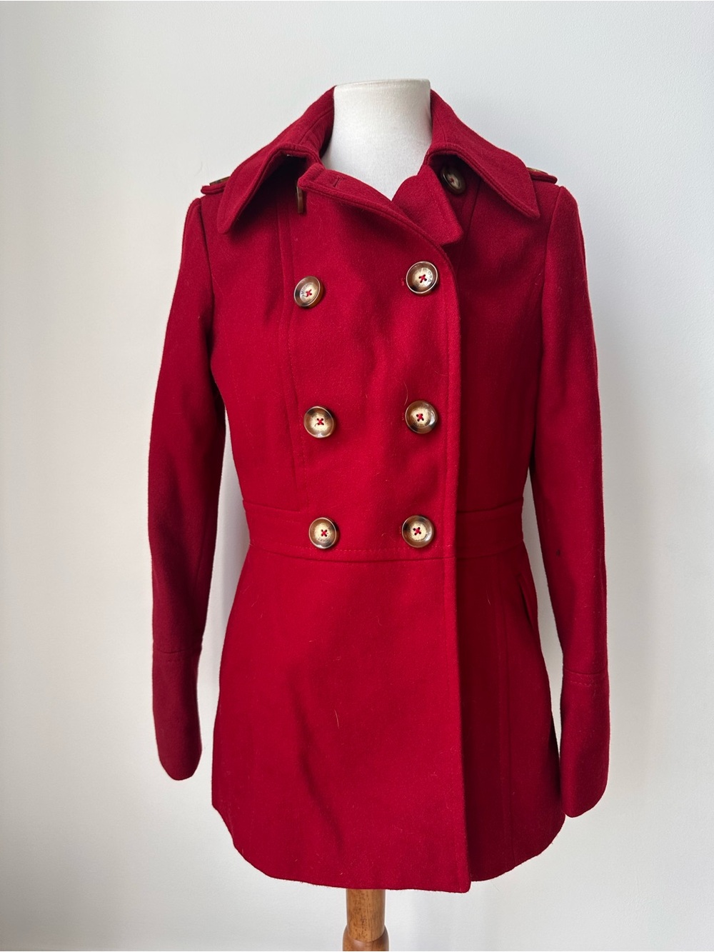 Michael Michael Kors Women's Double-Breasted Red Wool Coat Size Small
